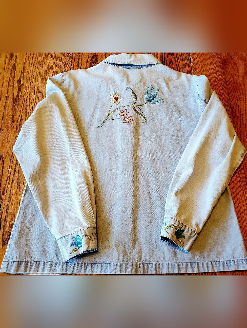 Coldwater Creek Light Blue Cotton Shirt/Shacket w/ Pretty Floral Embroidery Sz L - Picture 10 of 10